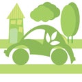 Green eco friendly electric car powered by a battery Royalty Free Stock Photo